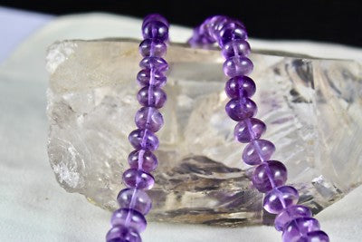 Sterling Silver Natural Amethyst 389 Ct Round Beads Purple Gemstone Necklace