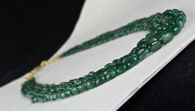Certified Vintage Natural Emerald 308ct Beads Nugget Gemstone Necklace Women's