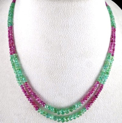 Certified Natural Colombian Emerald Ruby Faceted Beads 89.3 Ct Necklace