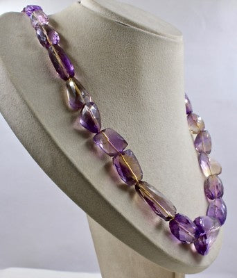Certified Ametrine Faceted 778 Ct Cabochon Gemstone Beads Necklace