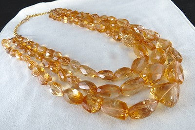 Certified Natural Citrine Beads Faceted Tumble 1335ct Sterling Silver Necklace