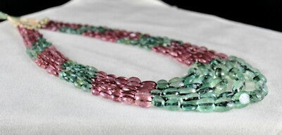 Certified Natural Emerald Tourmaline 581 Ct Multi Colour Beads Necklace 5l