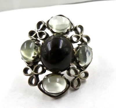 Natural Black Apatite & Moonstone 10.00ct 925 Sterling Silver Fashion Ring