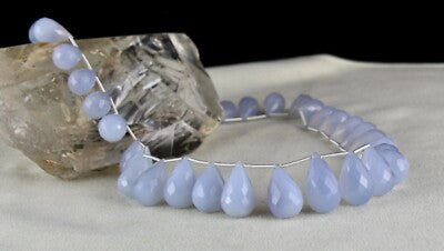 Natural Blue Chalcedony Teardrop Beads Necklace 438ct Gemstone Fine Jewelry
