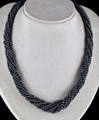 Natural Hematite Beads Necklace 23 Inch 725 Carat Weight 9 Line Round Ladies