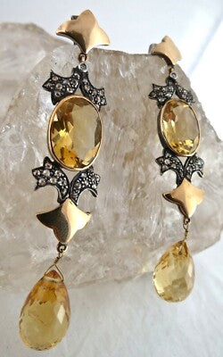 Certified Natural Citrine 10ct Natural Diamond 18k Gold Sterling Silver Earrings