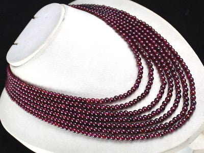 Natural Red Garnet Beads Necklace 901 Cts Round 7 Line Gemstone Ladies Stone