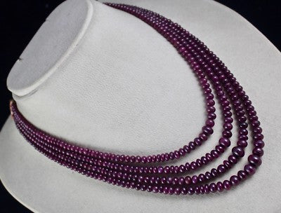 Certified Natural Unheated Ruby Beads Necklace 399 Ct Red Gemstone Statement 4mm