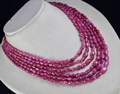 Certified Fashion Necklace Natural Ruby Beads Cabochon 627 Ct 6 Line