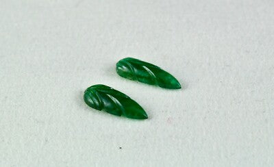 Zambia Natural Emerald Carved Leaves Pair 3.78ct Gemstone Earring Pair