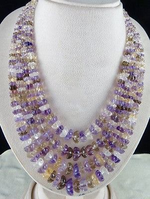 Vintage Natural Multi Amethyst Citrine Quartz 903 Ct Engraved Beads Necklace