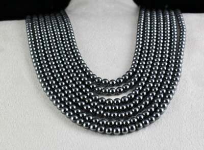 Natural Hematite 1306 Ct Beads 7 Line 5mm Round Gemstone Ladies Necklace