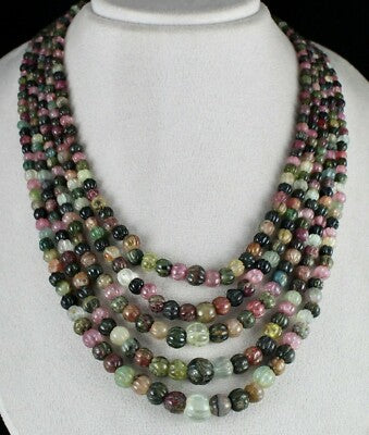 Certified Antique Natural Multi Tourmaline 860ct Carved Melon Gemstone Necklace