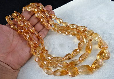 Certified Natural Citrine Beads Faceted Tumble 1335ct Sterling Silver Necklace