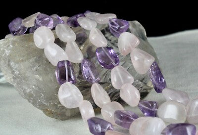 Natural Amethyst 908ct Rose Quartz Polished Rough Gemstone Beads Necklace