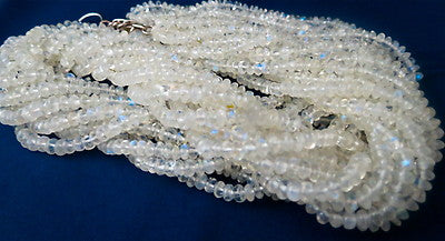 Sterling Silver Natural Rainbow Moonstone Necklace Round 727 Ct White Beads 10 L