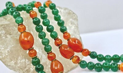 Natural Orange Carnelian 0ct Green Quartz Round Beads Fashion Necklace For Women