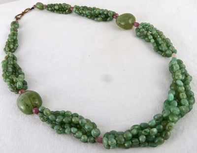 Antique Ruby Emerald 385 Ct Fine Gemstone Beaded Necklace, Party Designer Women