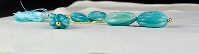 Certified Old Real Turquoise Beads Carved Melon 6pc 142ct Gemstone Jewelry