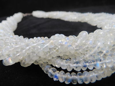 Sterling Silver Natural Rainbow Moonstone Necklace Round 727 Ct White Beads 10 L