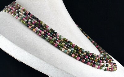 Certified Multi Tourmaline Beads Necklace 633 Ct Sterling Silver Clasp