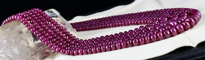 Certified Natural Unheated Ruby Beads Necklace, 1557 Ct Round 12mm, 5 Line