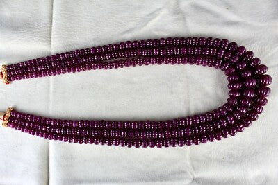 Certified Vintage Natural Ruby Beads Carved Melon Necklace 1378 Ct 3 L