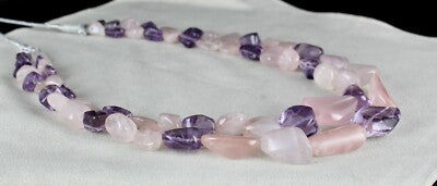 Natural Amethyst 908ct Rose Quartz Polished Rough Gemstone Beads Necklace