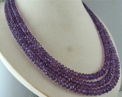 Natural Amethyst 505ct Faceted Round Beads 3 String Gemstone Necklace