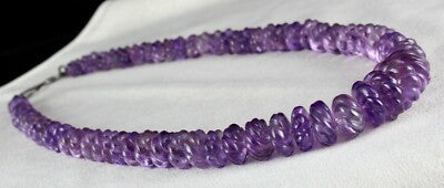 Certified Natural Amethyst 703 Ct Beads Round Sterling Silver Vintage Necklace