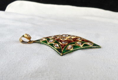 Certified Ethnic Jadau Natural Diamond 122.5ct Kundan Meena 22k Gold Pendant