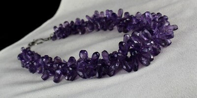 Natural Amethyst Tear Drops Beads 718 Ct Gemstone Sterling Silver Necklace