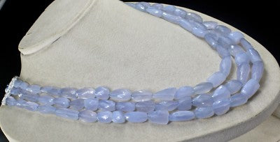 Natural Blue Chalcedony Faceted Beads 734 Ct Sterling Silver Necklace