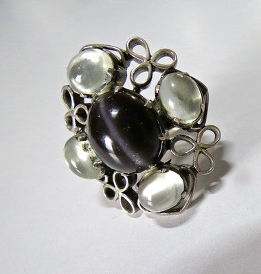 Natural Black Apatite & Moonstone 10.00ct 925 Sterling Silver Fashion Ring
