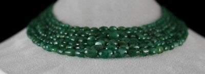 Certified Vintage Natural Emerald 471 Ct Green Gemstone Long Beads Necklace
