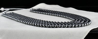 5 Line 7mm Natural Hematite Beads Round Black Necklace 1630ct Fashion Gemstone