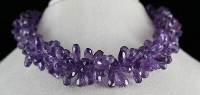 Natural Amethyst Tear Drops Beads 718 Ct Gemstone Sterling Silver Necklace