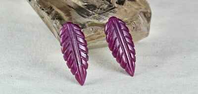 Natural Untreated Ruby 55 Ct Carved Leaves 4 Pc Loose Gemstone Earring