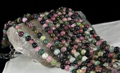Certified Antique Natural Multi Tourmaline 860ct Carved Melon Gemstone Necklace