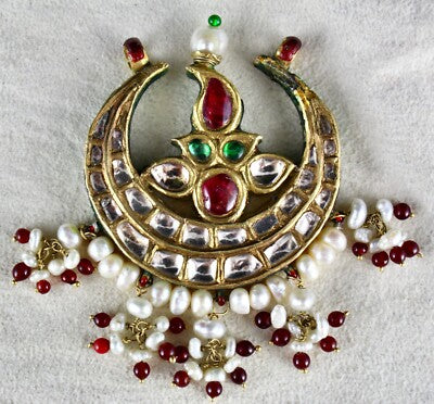 Certified Estate Antique Jadau Yellow Sapphire 122.7ct Pearl 22k Gold Pendant