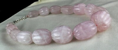 Rose Quartz Beaded Necklace 1955 Ct Natural Gemstone Sterling Silver Clasp