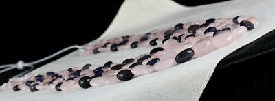 Natural Rose Quartz 826 Ct Iolite Beads 5 Line Fashion Gemstone Necklace