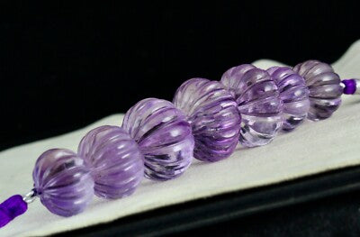 Certified Amethyst Melon Beads 29mm 601 Ct Loose Gemstone Drilled Design