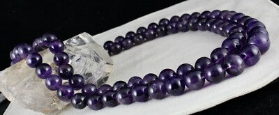 Natural Amethyst Beaded Necklace 2 Line 1705 Carats Big Round Gemstone Strings