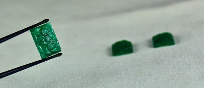 Certified Vintage Natural Emerald 12.97 Ct Carved Loose Gemstone Set