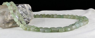 Vintage Natural Aventurine Jade 484 Ct Gemstone Carved Beads Necklace