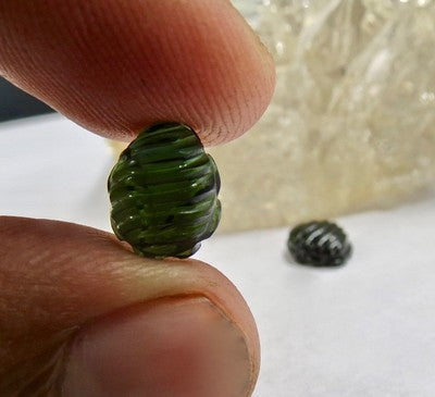 Natural Greenish Black Tourmaline 6 Ct Carved Leaves 2 Pcs Gemstone Earring