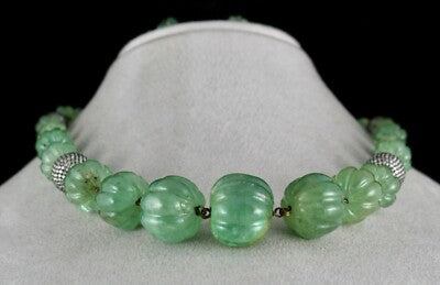 Certified Natural Colombian Emerald 550 Ct Sterling Silver Necklace Earring Set