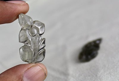 Natural Grey Tourmaline 45.60 Ct Carved Leaf Gemstone For Earring Designing