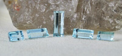Certified Natural Aquamarine Baguette Cut 5 Pcs 5.99 Ct Gemstone Ring Pendant